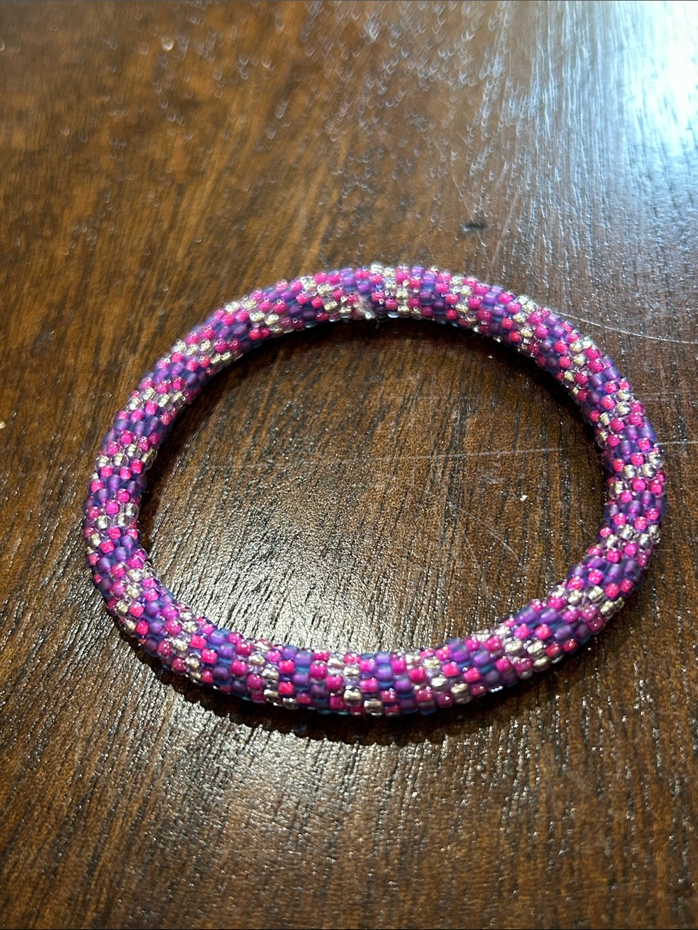 Sashka Handcrafted Pink & Purple Beaded Stretch Bracelet